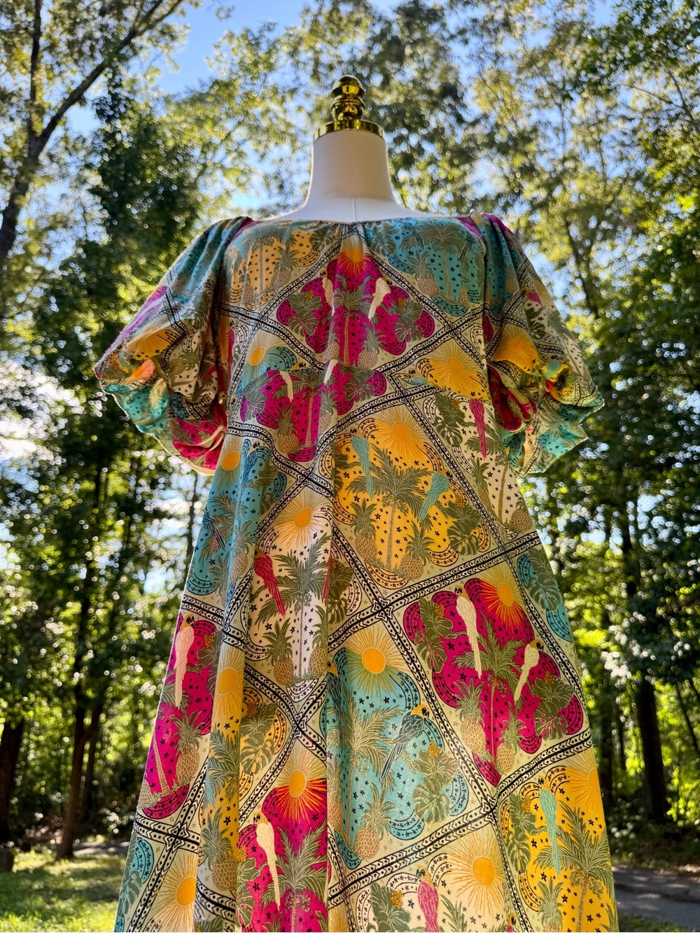 LOFT Floral Puff Sleeve V-Neck Swing Midi Dress Size 4 Vacation Resort Cruise - Picture 12 of 17